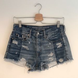 American Eagle High Rise Festival Distressed Frayed Colorblock Cutoff Shorts SZ2